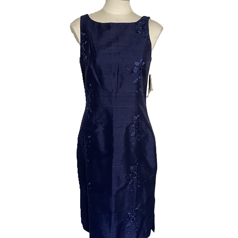 NWT NICOLE MILLER Beautiful Navy Blue Silk Embroidered Sleeveless Dress sz 4